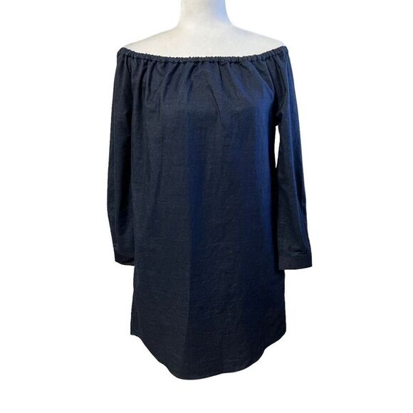 Rag & Bone Mini Dress Off-The-Shoulder Small Dark Blue Chambray - Picture 2 of 14